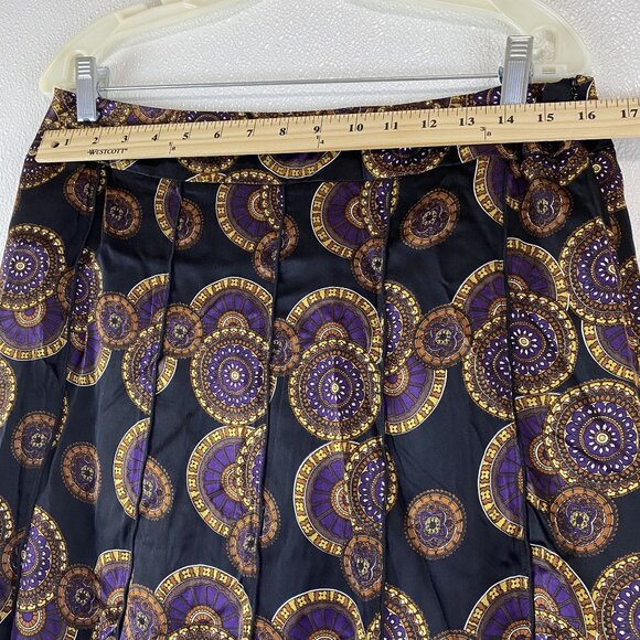 VTG Y2K Silk Pleated Flapper Slits Skirt Black Purple Gold Medallion 12 NWT USA - Picture 7 of 14